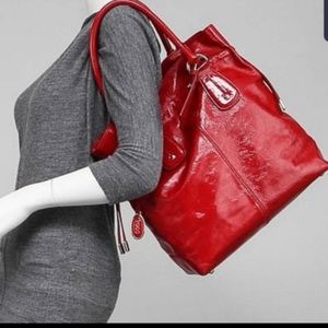 Tod's red patent leather media tote